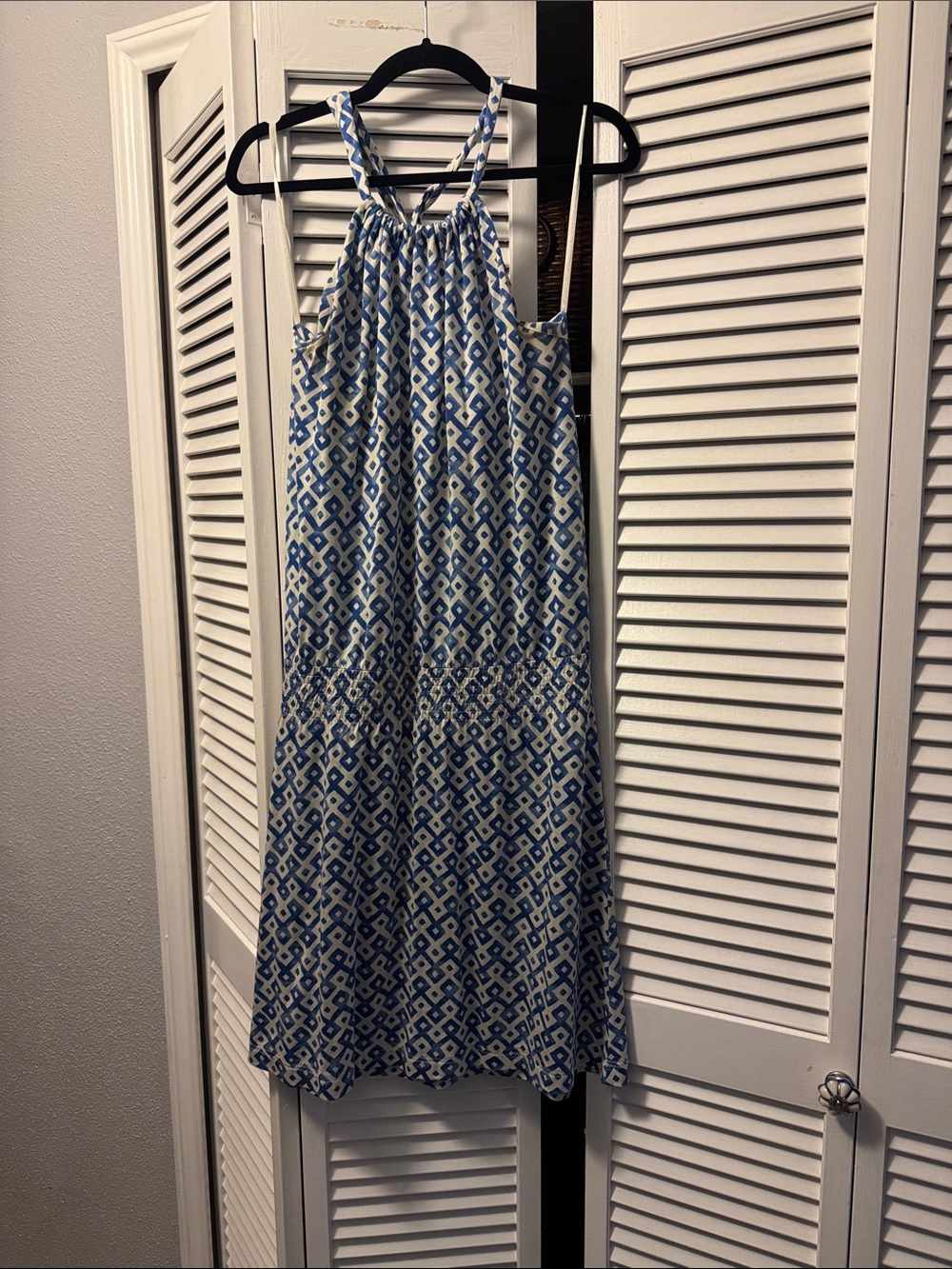 Banana Republic Blue and White Geometric Halter Sundress